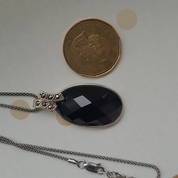 Vintage 925 italy Black Crystal necklace 20" drop - Picture 8 of 9